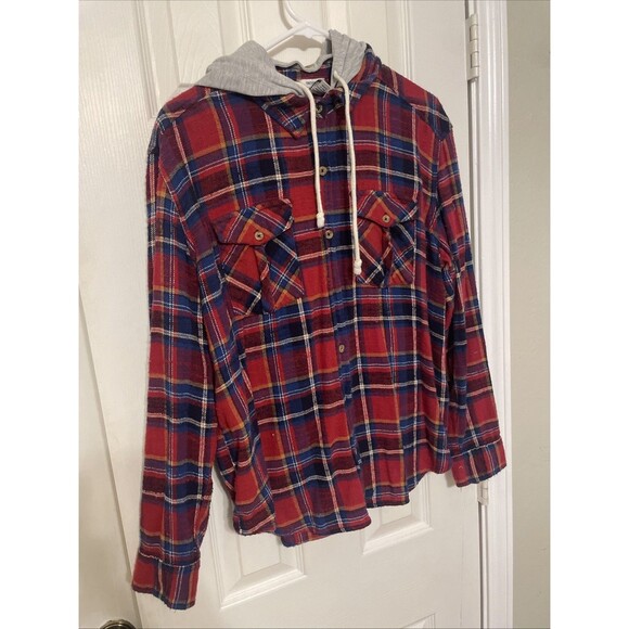 (36.00) Large, Forever 21 Flannel ,Detachable Hoodie - Picture 1 of 3